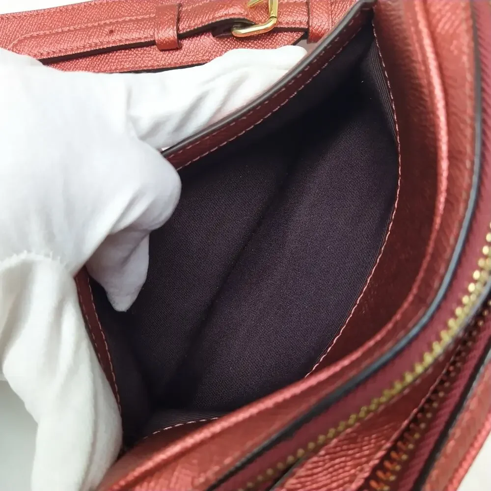 Coach Red Leather Double Zipper Closure Crossbody Bag